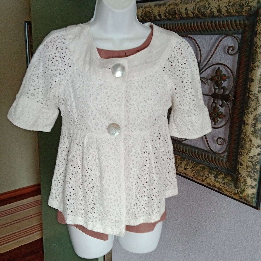 Sugar Lips Lace Short Sleeve Empire Waist Jacket Sz S💚